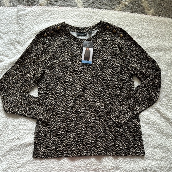 New With Tags Rafealla Leopard Print Long Sleeve Top - Picture 1 of 3